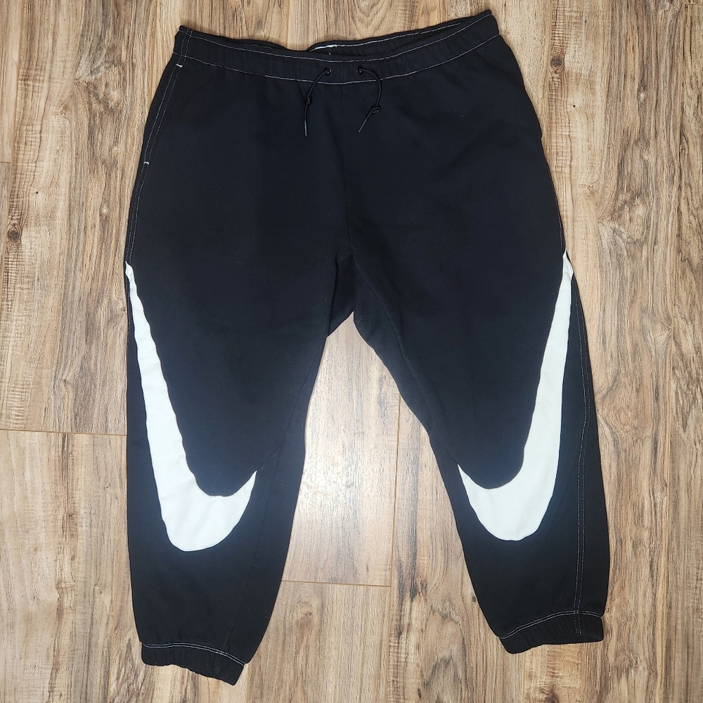 Nike 1X Cropped Joggers with Oversized White Swoosh Black Streetwear
